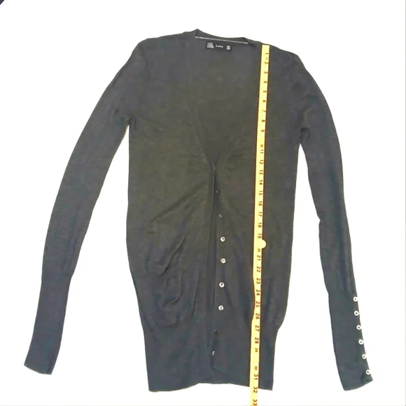 ZARA Cardigan Sweater wide hem, pockets, extra long sleeve cuffs. Grey Small - Picture 4 of 5